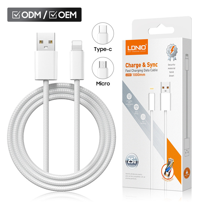 كابل شحن لينديو LS901 بطول 1 متر - USB إلى Type-C و Lightning