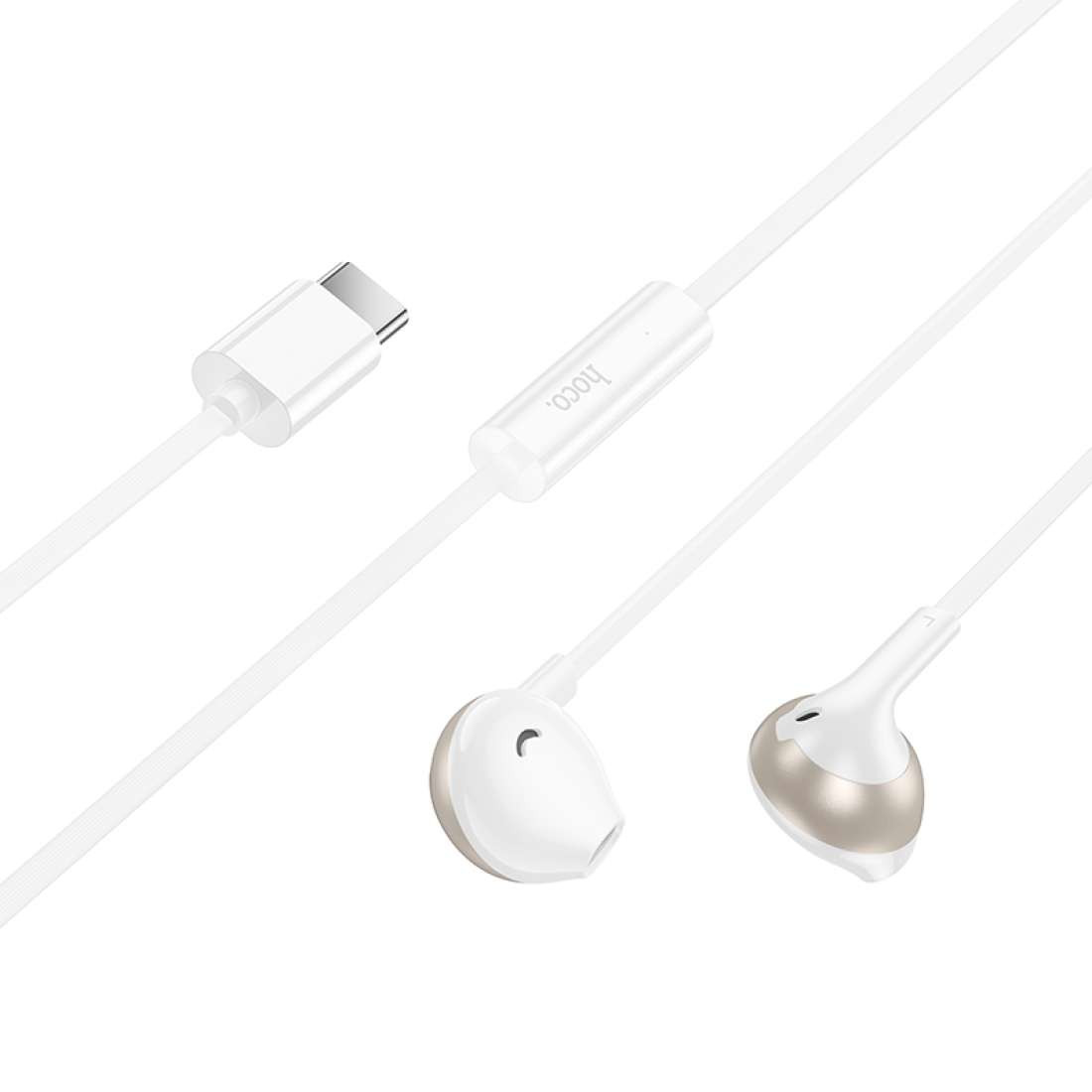 Hoco M115 Type-C Wired Earphones with Mic - White