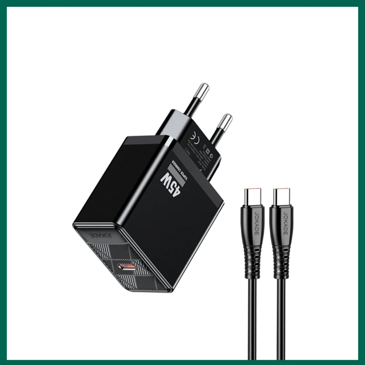 شاحن جوكاد السريع PD45W بمنفذ USB-C مع كابل تايب-سي | يدعم PD ومقبس أوروبي