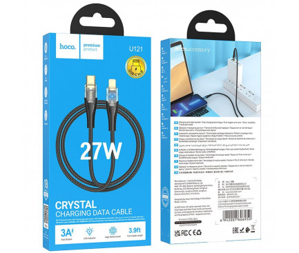 كابل هوكو U121 من USB-C إلى لايتنينج، 27 واط، 1.2 متر - أسود