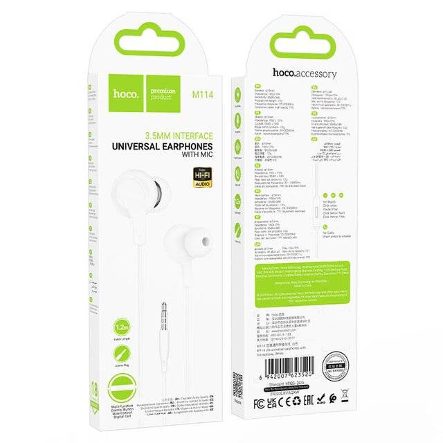 Hoco M114 Jia Wired Earphones with Mic - 3.5mm Universal Jack (1.2m)