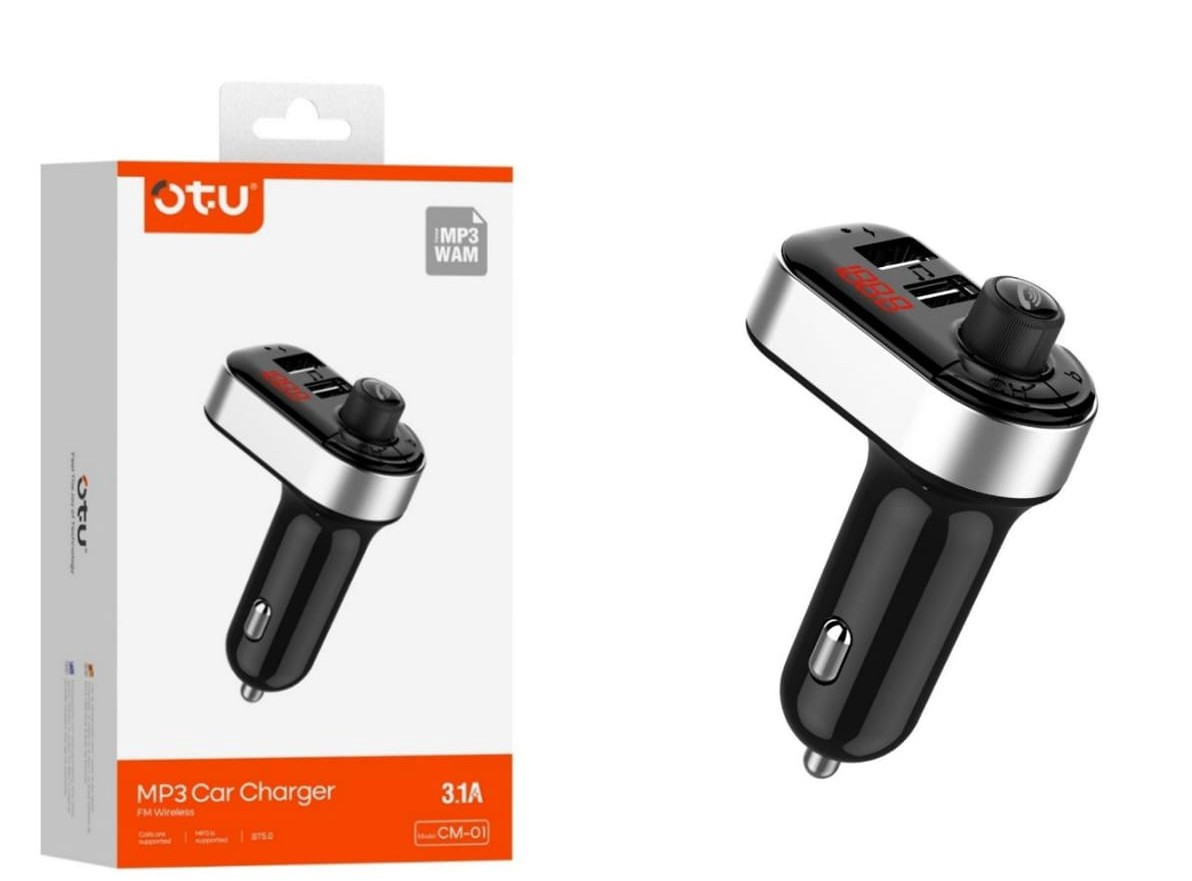 جهاز إرسال إف إم للسيارة OTU CM-01 مع شاحن USB مزدوج 3.1 أمبير