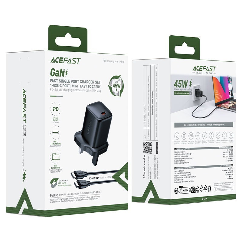 ACEFAST A133 45W GaN Fast Charger Set (UK Plug) with USB-C to USB-C Cable