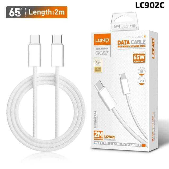 كابل شحن سريع ليدنيو LC902C بقوة 65 واط من نوع USB-C إلى USB-C - 2 متر