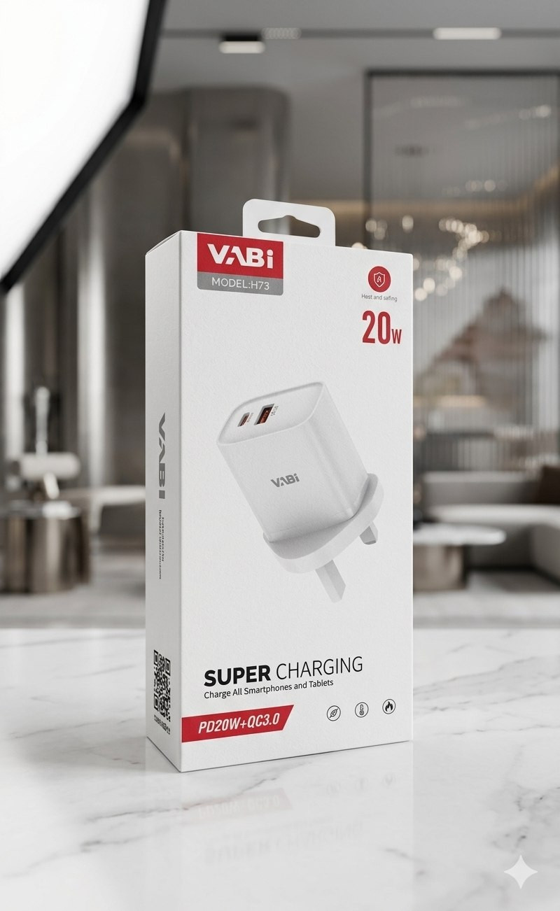 شاحن فابي 20 واط بمنفذين - محول شحن سريع USB و Type-C