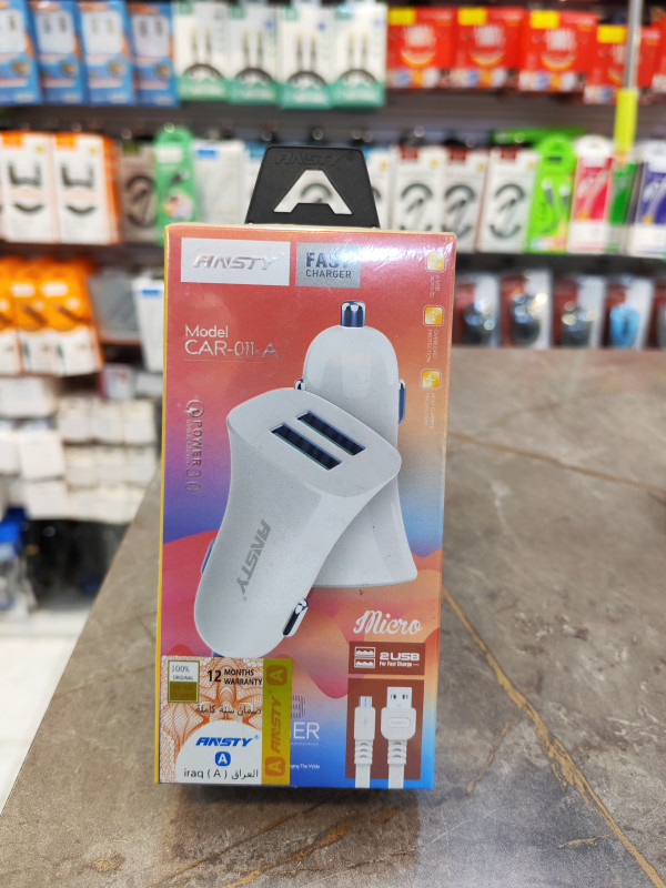 شاحن سيارة أنستي CAR-011 بمنفذين USB مع كابل Micro USB