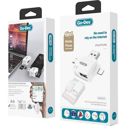 4-in-1 Multi-Port Card Reader & USB Hub with Lightning, Type-C, and USB-A