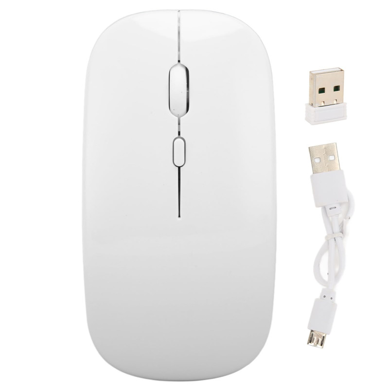 ماوس لاسلكي USB قابل لإعادة الشحن صامت - أبيض