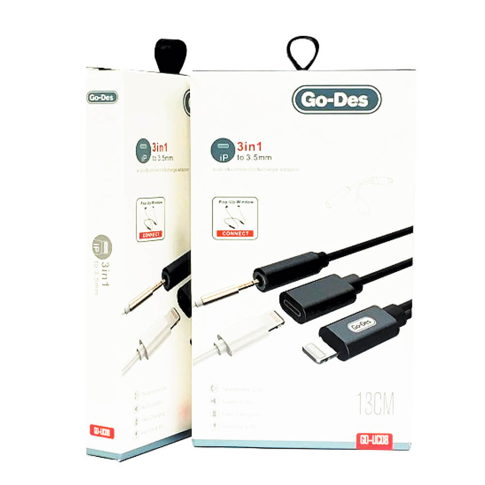 محول جو-ديس GD-UC08 2 في 1 لمنفذ لايتنينج وسماعة الرأس والشحن