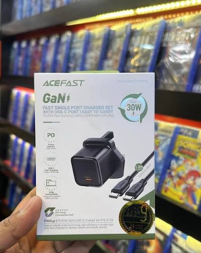 طقم شاحن أيس فاست A124 بتقنية GaN بقوة 30 واط مع كابل USB-C