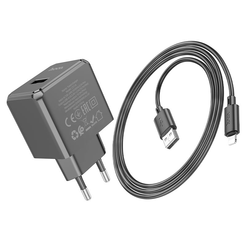 Hoco CS11A Ocean Single Port Wall Charger Set with Micro-USB Cable - Black