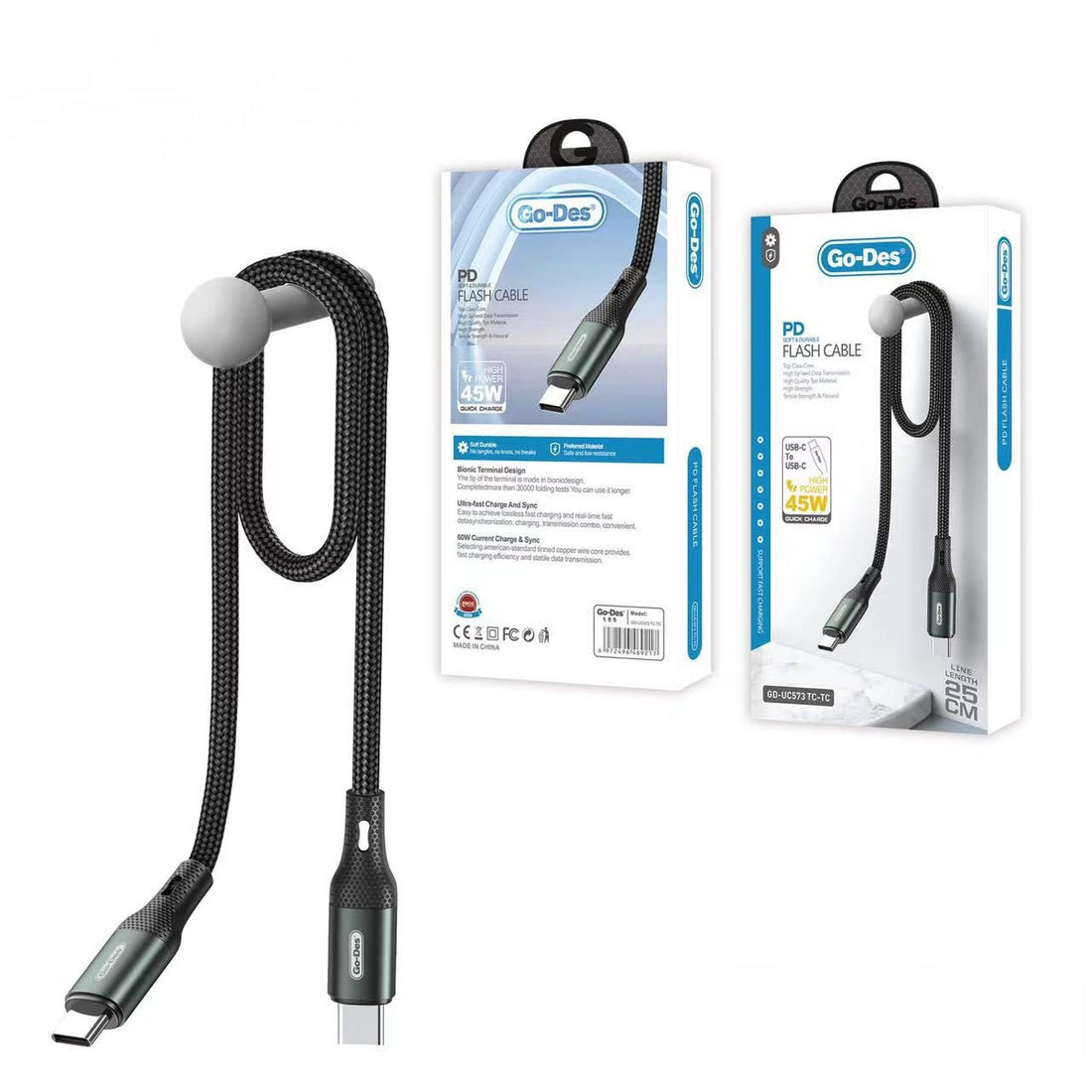كابل قو-ديس GD-UC573 من نوع Type-C إلى لايتنينج و USB بطول 25 سم